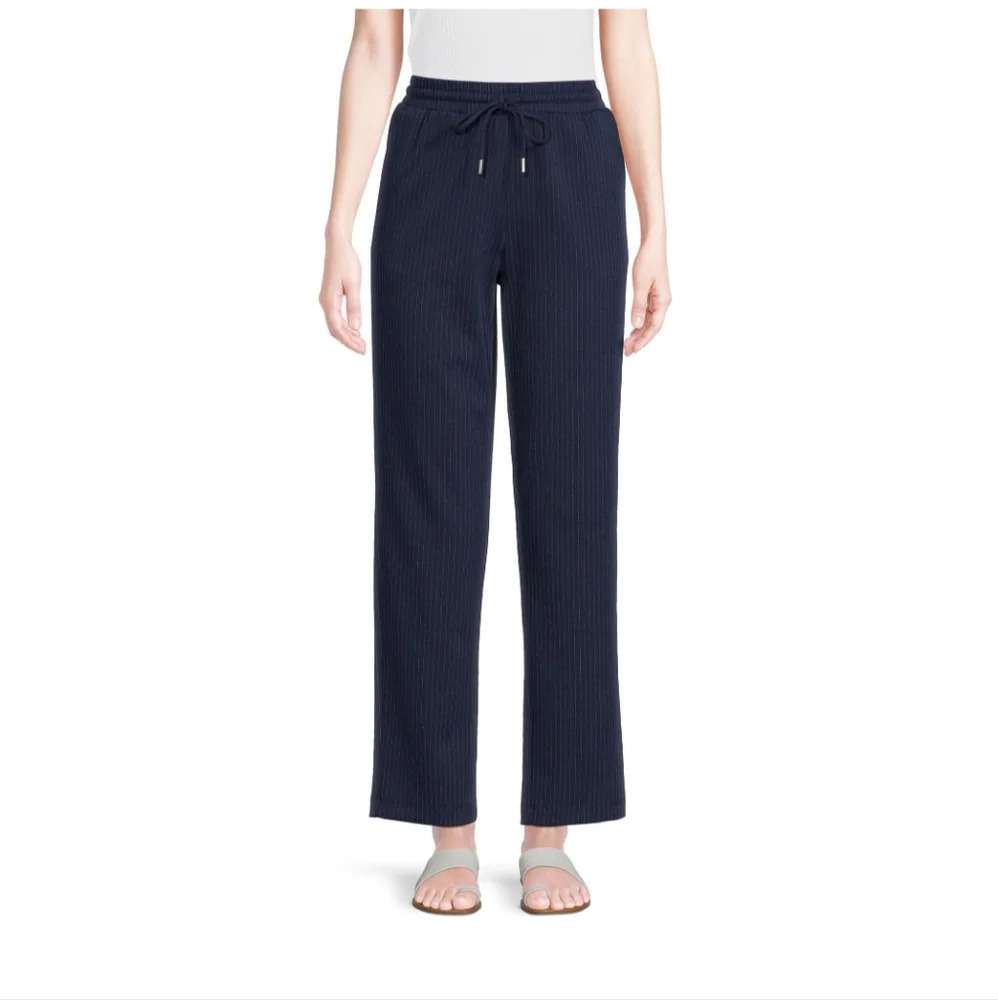 Time and Tru Women's Pull On Knit Pants, Navy Stripe NWT